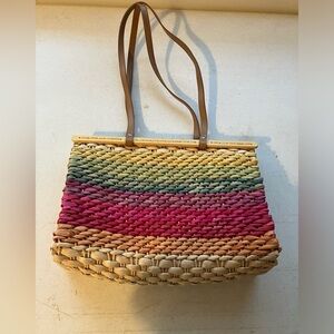 Cappelli strawworld colorful tropical handbag with shoulder strap. 12x10x5